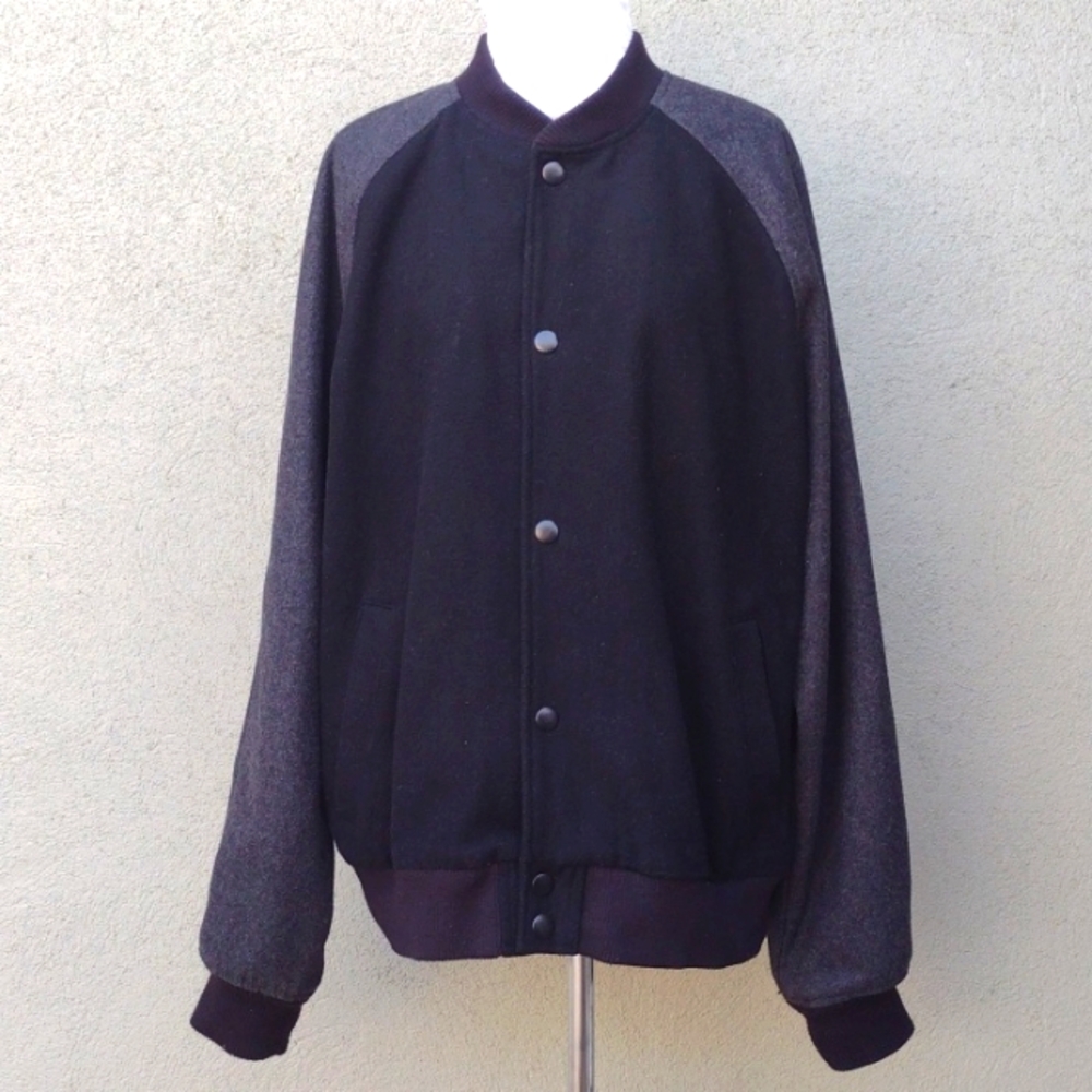 Old Navy Gray and Black Wool-blend Black Jack Baseball Jacket Men's XL